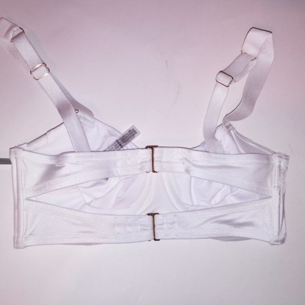 Victoria Secret Swim Bikini Top 32DD‎ White Shine Strap Bling Logo Solid New - Picture 9 of 10